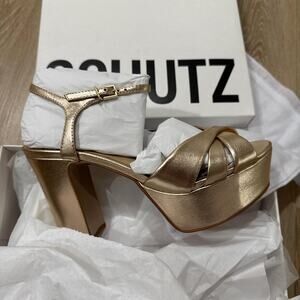 SCHUTZ Metallic Gold Strappy Heels